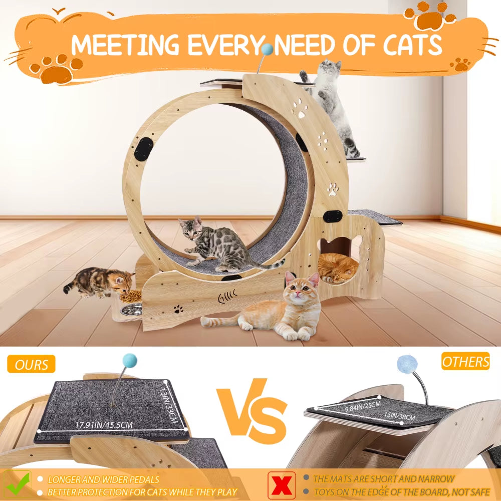 Cat Wheel 6-In-1 Cat Exercise Wheel,Upgraded Cat Wheel Exerciser for Indoor Cats,Large Cat Treadmill,Cat Running Wheel