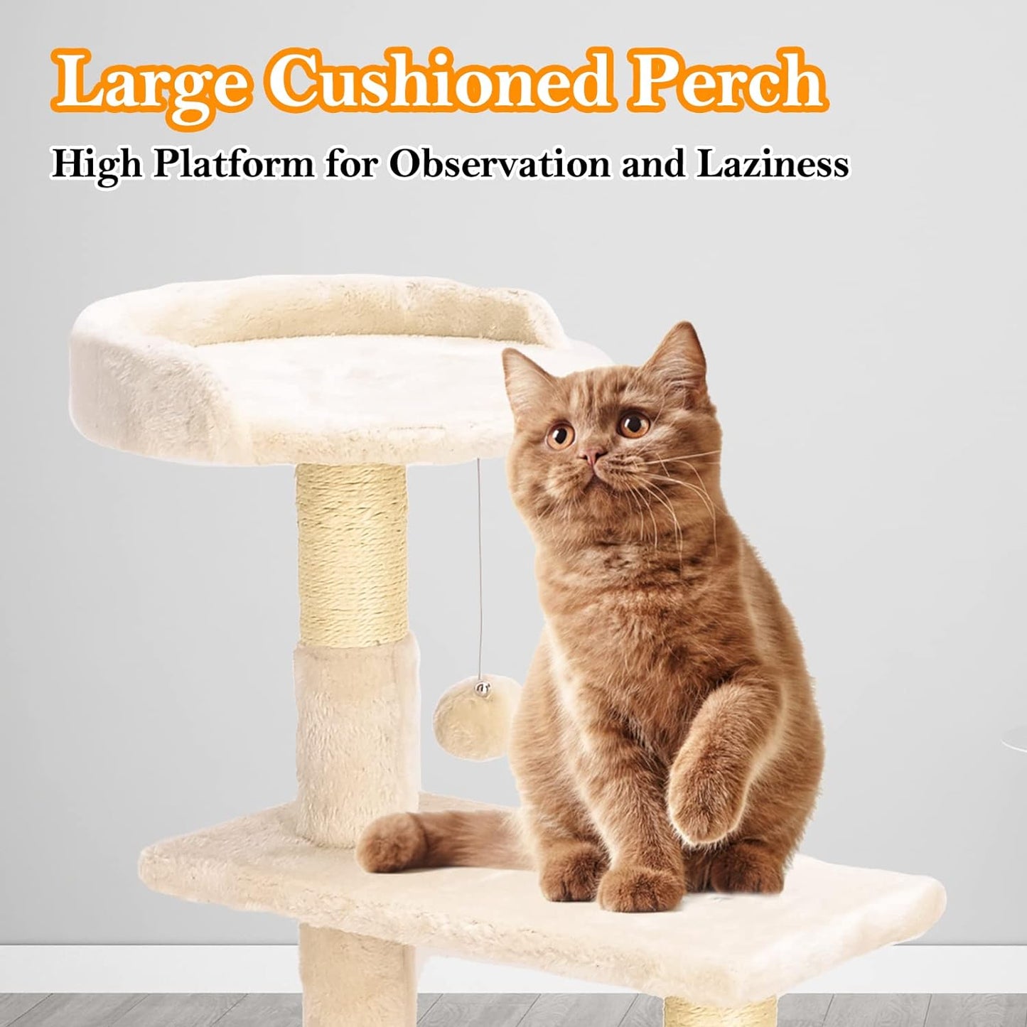 Cat Tree Tower,  Cat Condo Tree Climbing Frame Furniture with Scratching Post Cat House for Outdoor Indoor Cat Tower Cat Activity Centre for Sleeping and Playing (33.5" Beige)